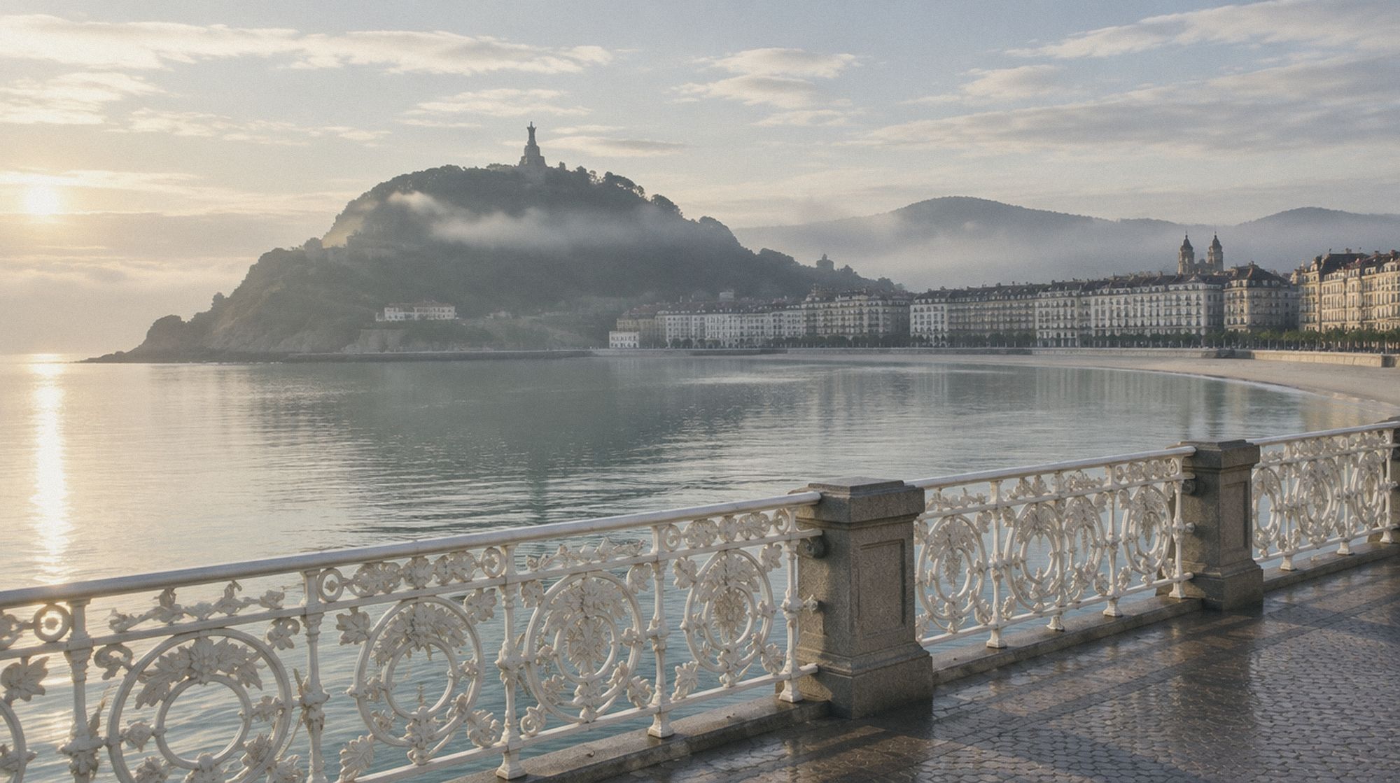 La Concha bay in San Sebastián in early morning mist